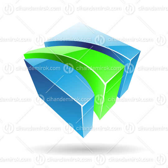 3d Abstract Glossy Metallic Logo Icon of Green and Blue Striped Shape 