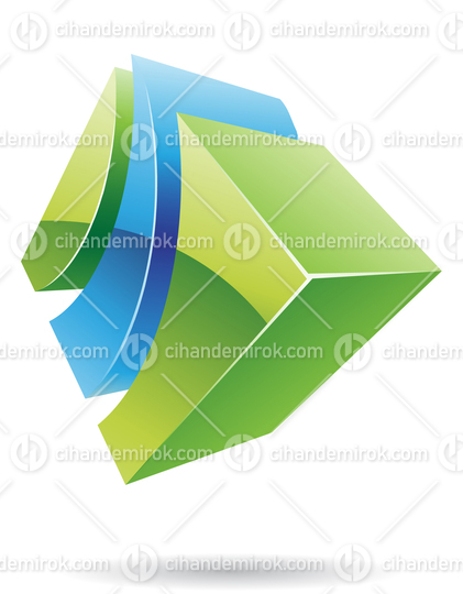 3d Abstract Glossy Metallic Logo Icon of Green and Blue Striped Shape