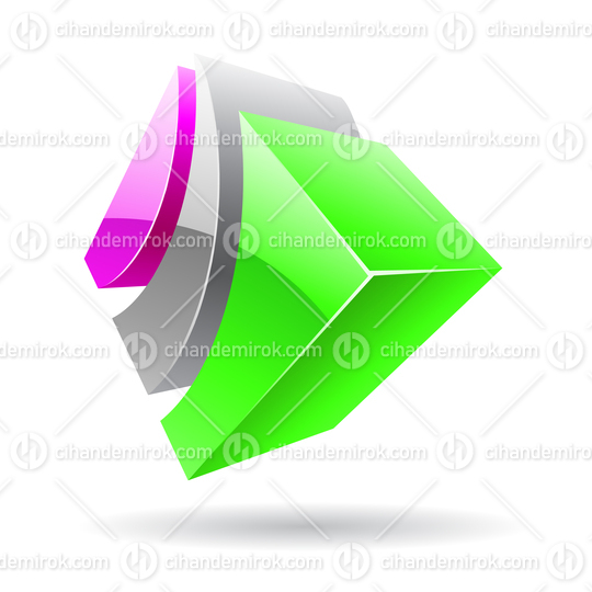 3d Abstract Glossy Metallic Logo Icon of Green Magenta and Grey Striped Shape