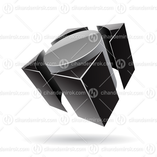3d Abstract Glossy Metallic Logo Icon of Grey and Black Cylinder Shape