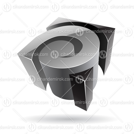 3d Abstract Glossy Metallic Logo Icon of Grey and Black Swirl Shape