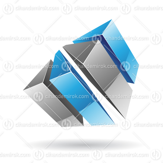 3d Abstract Glossy Metallic Logo Icon of Grey and Blue Bars Shape