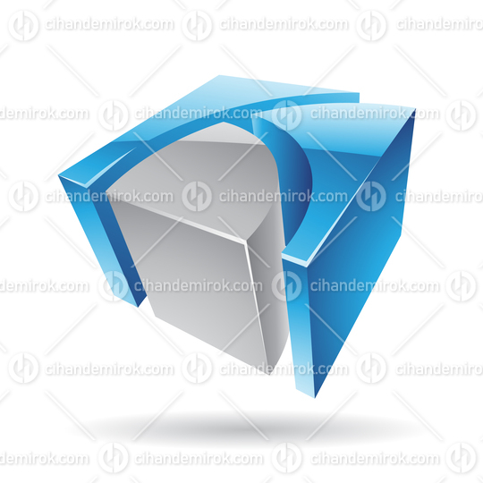3d Abstract Glossy Metallic Logo Icon of Grey and Blue Cube Shape