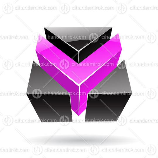 3d Abstract Glossy Metallic Logo Icon of Magenta and Black Arrow Shape