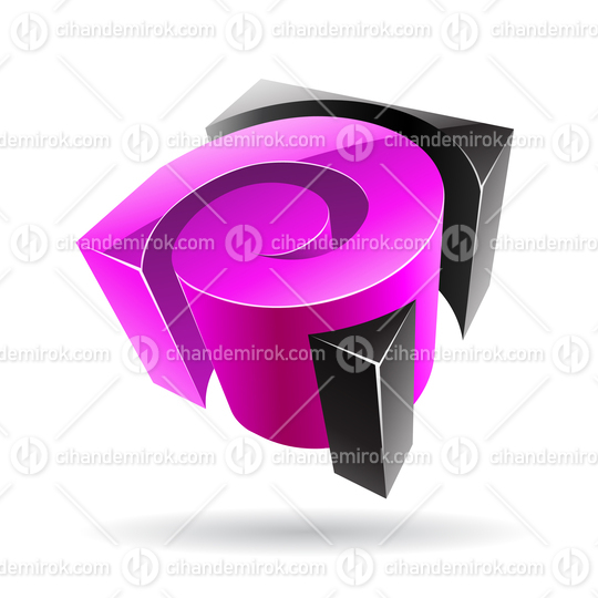 3d Abstract Glossy Metallic Logo Icon of Magenta and Black Swirl Shape 
