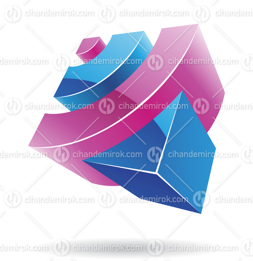 3d Abstract Glossy Metallic Logo Icon of Magenta and Blue Wifi Shape 