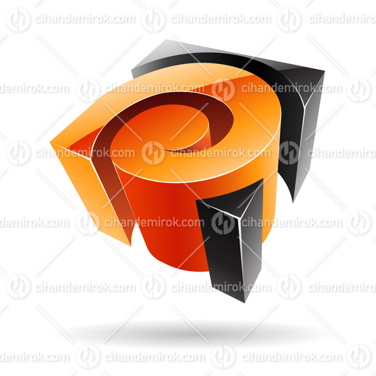 3d Abstract Glossy Metallic Logo Icon of Orange and Black Swirl Shape