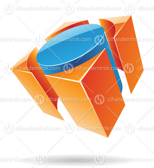 3d Abstract Glossy Metallic Logo Icon of Orange and Blue Cylinder Shape