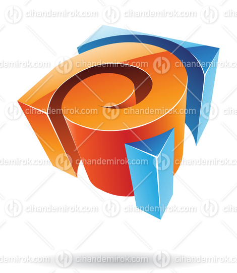 3d Abstract Glossy Metallic Logo Icon of Orange and Blue Swirl Shape 