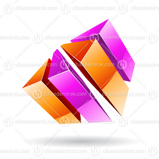 3d Abstract Glossy Metallic Logo Icon of Orange and Magenta Bars Shape 