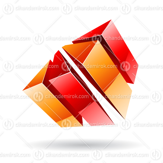 3d Abstract Glossy Metallic Logo Icon of Orange and Red Bars
