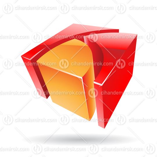 3d Abstract Glossy Metallic Logo Icon of Orange and Red Cube Shape