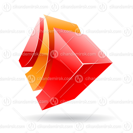 3d Abstract Glossy Metallic Logo Icon of Orange and Red Striped Shape 