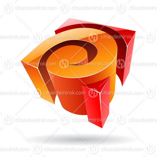 3d Abstract Glossy Metallic Logo Icon of Orange and Red Swirl Shape