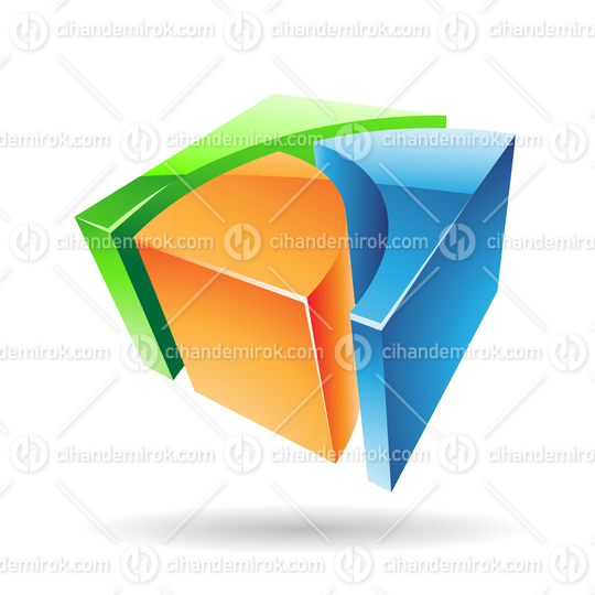 3d Abstract Glossy Metallic Logo Icon of Orange Blue and Green Cube Shape