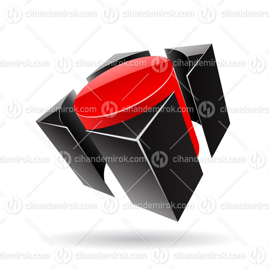 3d Abstract Glossy Metallic Logo Icon of Red and Black Cylinder Shape 