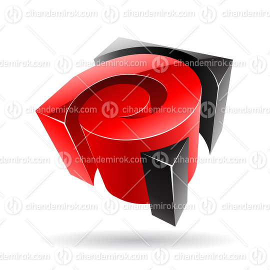 3d Abstract Glossy Metallic Logo Icon of Red and Black Swirl Shape