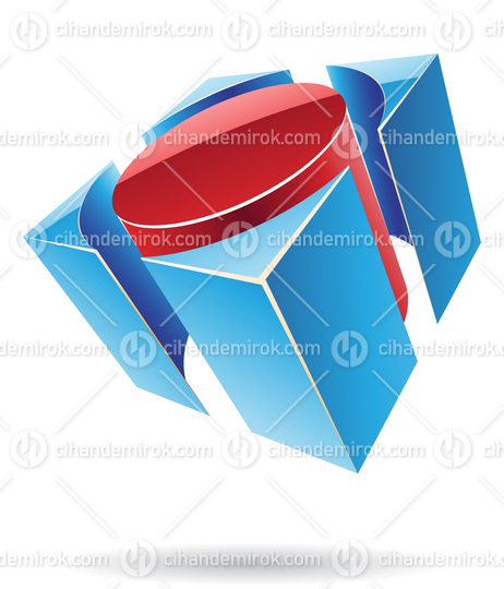 3d Abstract Glossy Metallic Logo Icon of Red and Blue Cylinder Shape