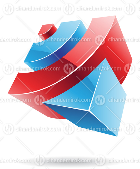 3d Abstract Glossy Metallic Logo Icon of Red and Blue Wifi Shape