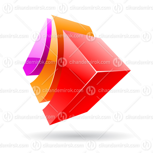 3d Abstract Glossy Metallic Logo Icon of Red Magenta and Orange Striped Shape 