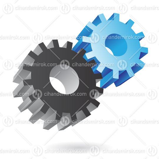 3d Blue and Black Cogs or Gears Icon