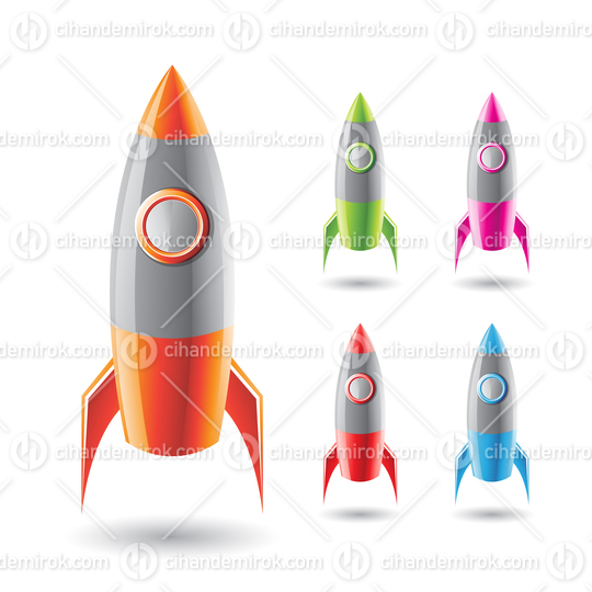 3d Cartoon Rockets Colorful Tips and Grey Bodies