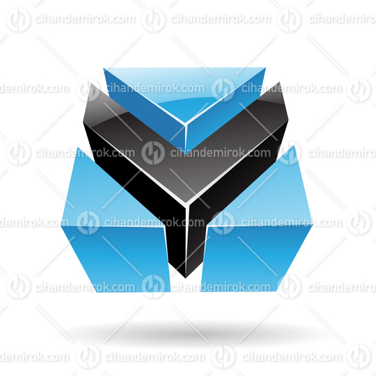 3d Glossy Abstract Metallic Logo Icon of Black and Blue Arrow Shape