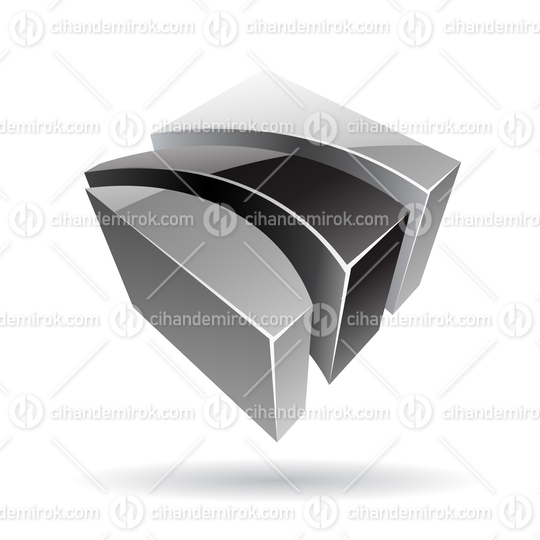 3d Glossy Abstract Metallic Logo Icon of Black and Grey Striped Shape