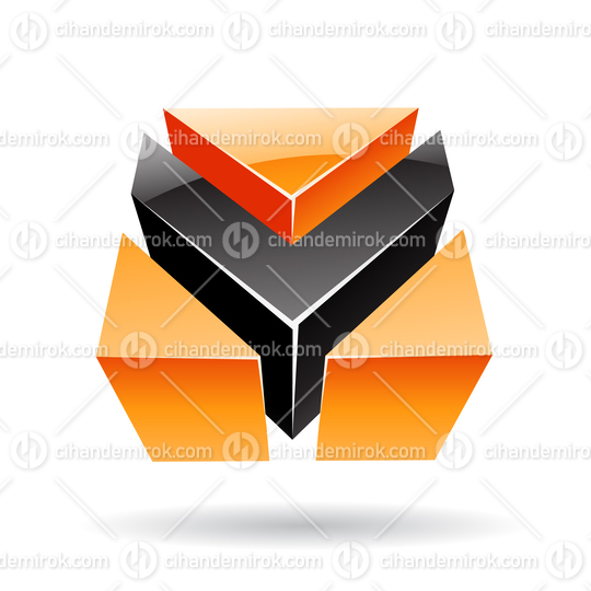 3d Glossy Abstract Metallic Logo Icon of Black and Orange Arrow  Shape 