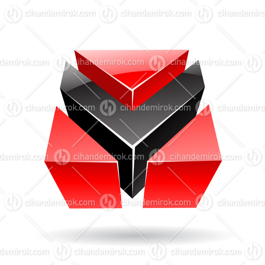 3d Glossy Abstract Metallic Logo Icon of Black and Red Arrow Shape