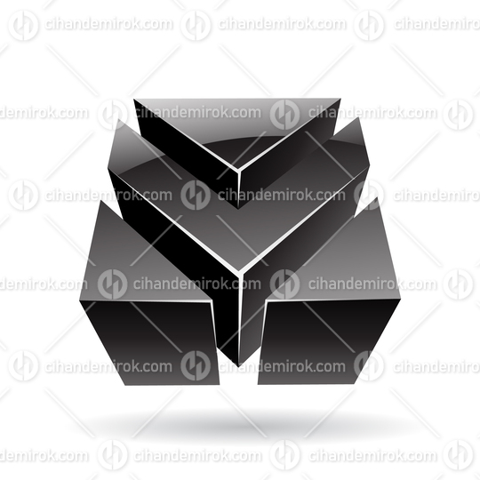 3d Glossy Abstract Metallic Logo Icon of Black Arrow Shape