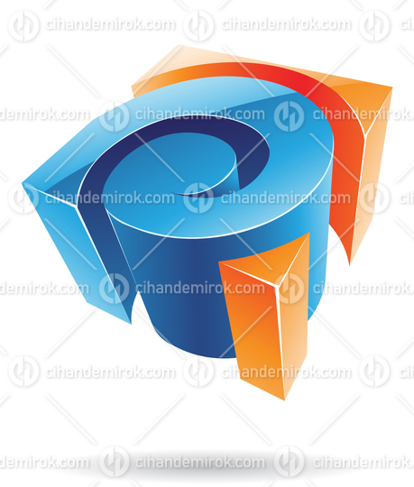 3d Glossy Abstract Metallic Logo Icon of Blue and Orange Swirl Shape 