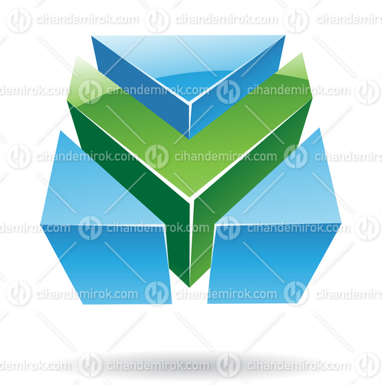 3d Glossy Abstract Metallic Logo Icon of Green and Blue Arrow Shape