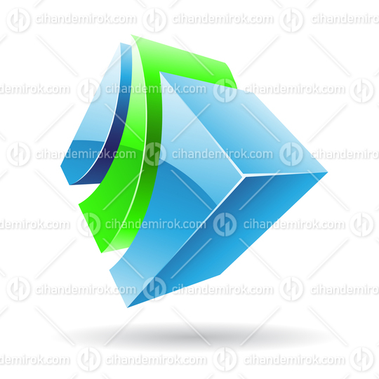 3d Glossy Abstract Metallic Logo Icon of Green and Blue Striped Shape