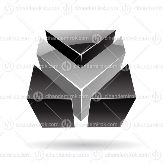 3d Glossy Abstract Metallic Logo Icon of Grey and Black Arrow Shape