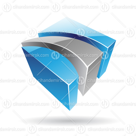 3d Glossy Abstract Metallic Logo Icon of Grey and Blue Striped Shape