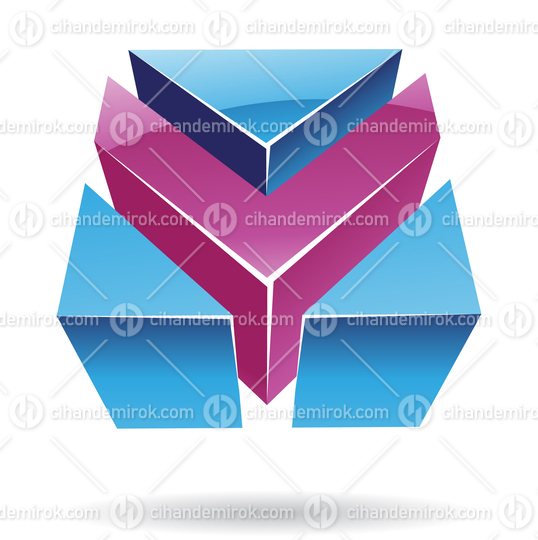 3d Glossy Abstract Metallic Logo Icon of Magenta and Blue Arrow  Shape 