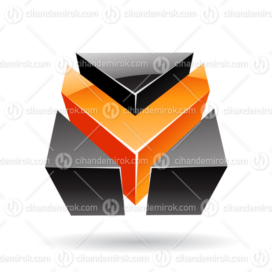 3d Glossy Abstract Metallic Logo Icon of Orange and Black Arrow  Shape 