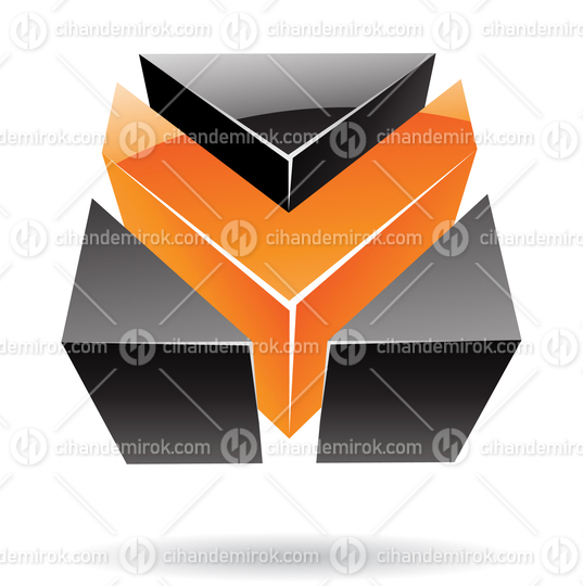 3d Glossy Abstract Metallic Logo Icon of Orange and Black Arrow  Shape 