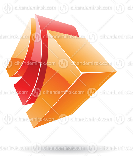 3d Glossy Abstract Metallic Logo Icon of Red and Orange Striped Shape 