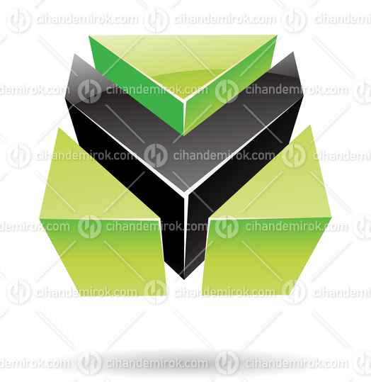 3d Glossy Metallic Abstract Logo Icon of Black and Green Arrow Shape 