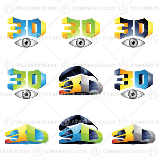 3D Viewing Experience Logos with Glasses and Eye Symbols