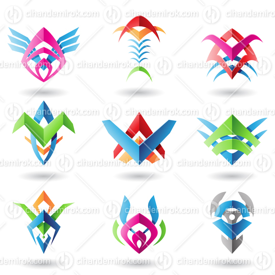 Abstract Blade Like Tribal Shapes and Icons Resembling Wings, Fish and Fishbones