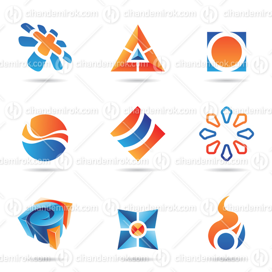 Abstract Blue and Orange Various Geometrical Icon Set