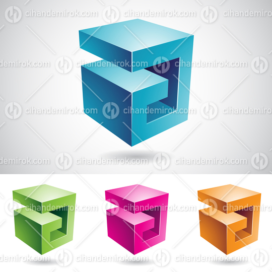 Abstract Bold Cube Shaped Letter A Icons with Shadows