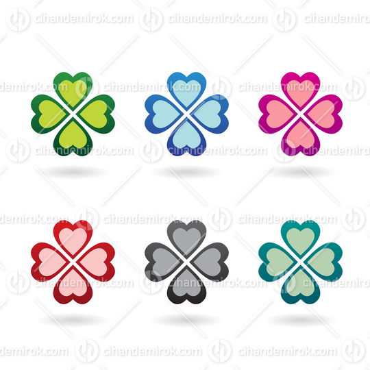 Abstract Colorful Heart Shaped Icons of Four Leaf Clovers