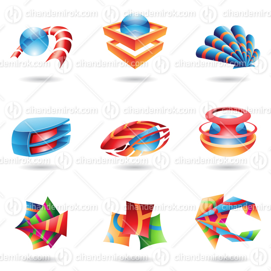 Abstract Folded Paper Shapes with Pearl and Shell Like Icons