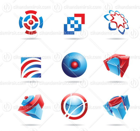Abstract Geometrical Red and Blue Icon Set
