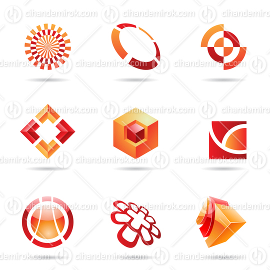 Abstract Geometrical Various Red and Orange Icon Set