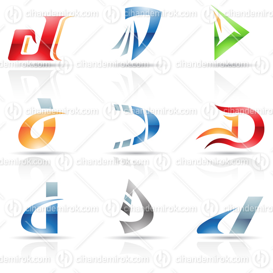 Abstract Glossy Icons Based on the Letter D